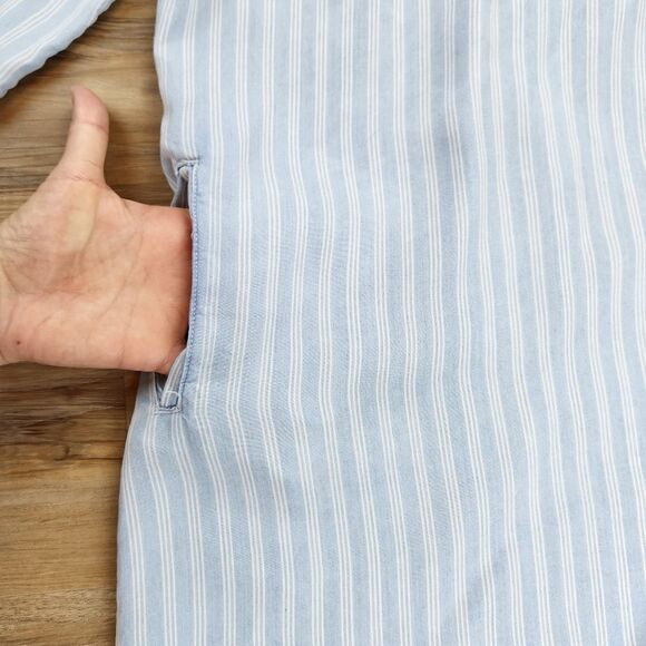 🔹️Anthropologie Thread & Supply Blue Stripe Raw Hem Dress Medium - Picture 8 of 12